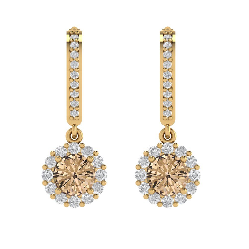 2.235 ctw Yellow Moissanite Drop Dangle Earrings | 6mm Round Cut White Gold Lever Back | April Birthstone