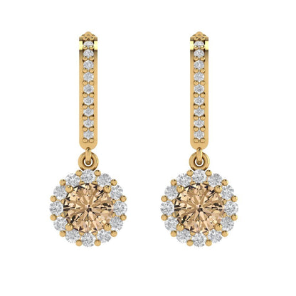 2.235 ctw Yellow Moissanite Drop Dangle Earrings | 6mm Round Cut White Gold Lever Back | April Birthstone