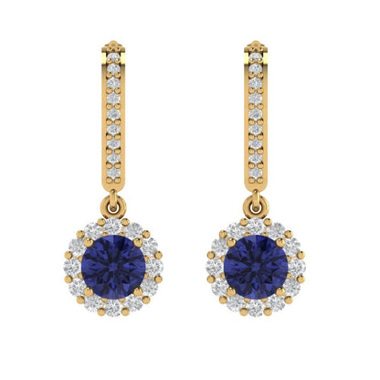2.235 ctw Tanzanite Drop Dangle Earrings | 6mm Round Cut White Gold Lever Back | December Birthstone