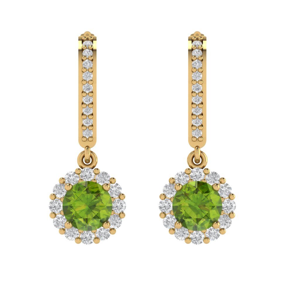 2.235 ctw Peridot Drop Dangle Earrings | 6mm Round Cut White Gold Lever Back | August Birthstone