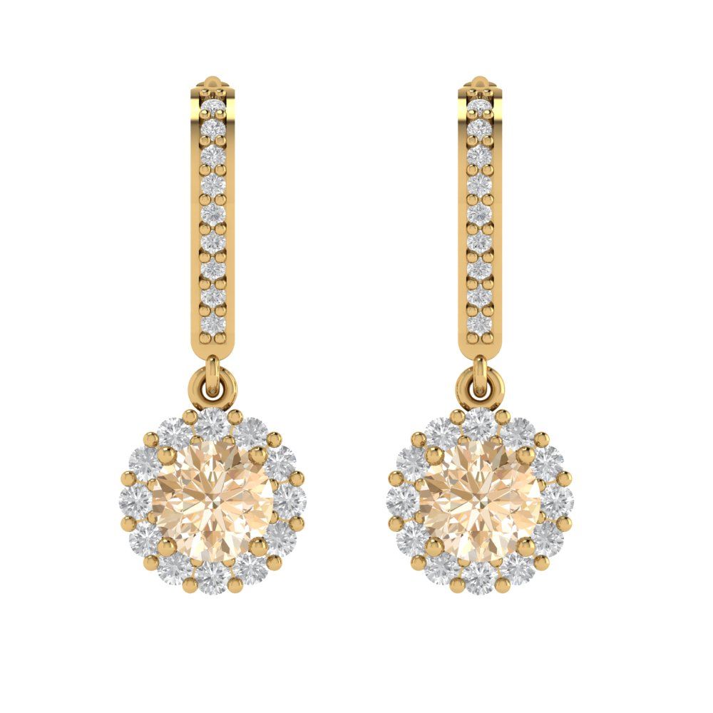2.235 ctw Morganite Drop Dangle Earrings | 6mm Round Cut White Gold Lever Back | February Birthstone