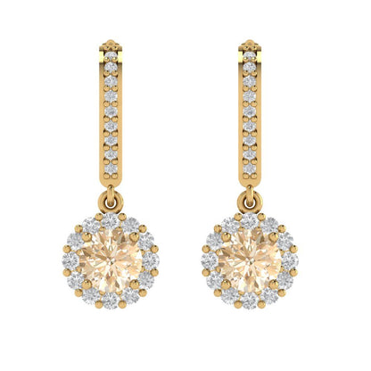 2.235 ctw Morganite Drop Dangle Earrings | 6mm Round Cut White Gold Lever Back | February Birthstone
