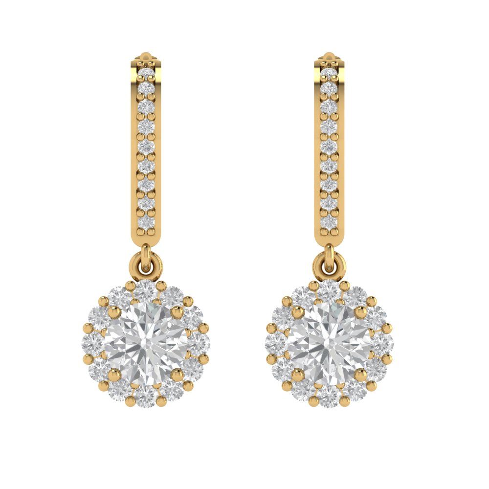 2.235 ctw White Sapphire Drop Dangle Earrings | 6mm Round Cut White Gold Lever Back | April Birthstone