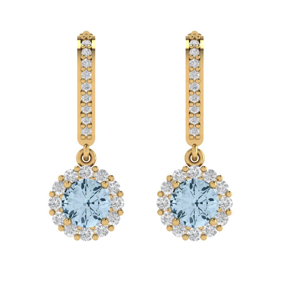 2.235 ctw Sky Blue Topaz Drop Dangle Earrings | 6mm Round Cut White Gold Lever Back | December Birthstone