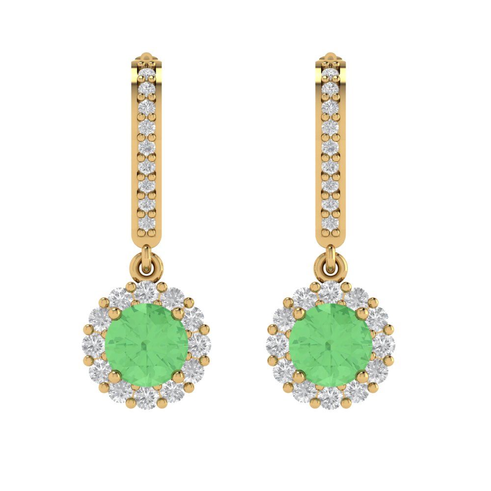 2.235 ctw Green Zirconia Drop Dangle Earrings | 6mm Round Cut White Gold Lever Back | April Birthstone