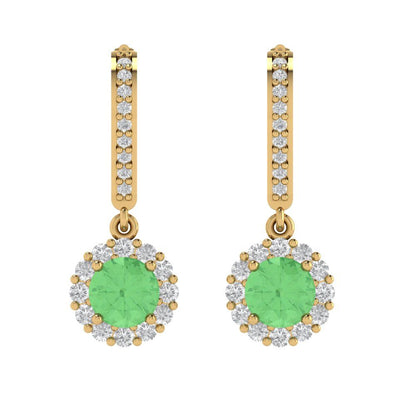 2.235 ctw Green Zirconia Drop Dangle Earrings | 6mm Round Cut White Gold Lever Back | April Birthstone