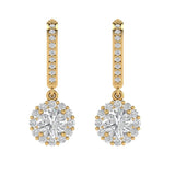 2.25 ct Brilliant Round Cut Halo Drop Dangle Moissanite Stone Yellow Gold Earrings Lever Back