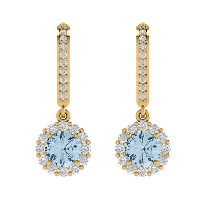 2.235cttw Aquamarine Gold-Plated 925 Silver Lever Back Drop Dangle Earrings