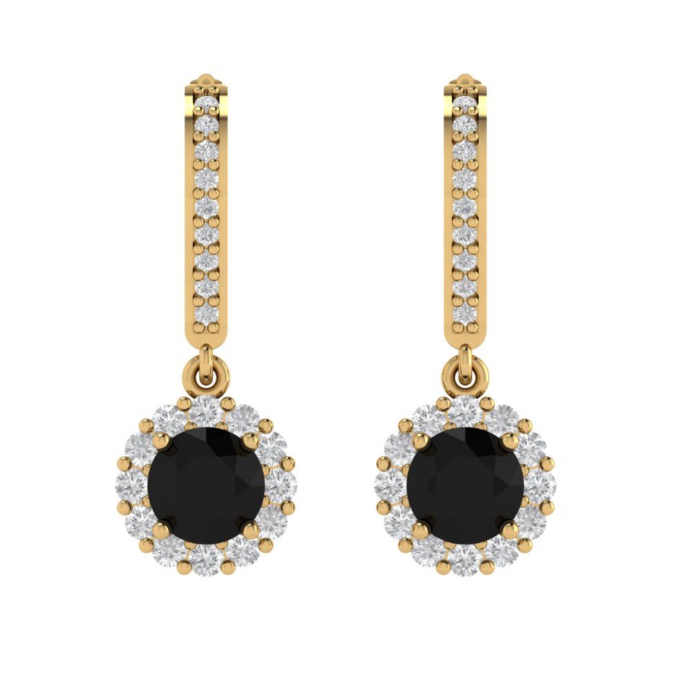 2.235 ctw Onyx Drop Dangle Earrings | 6mm Round Cut White Gold Lever Back | July Birthstone
