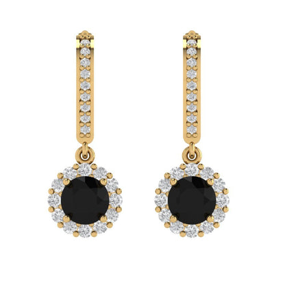 2.235 ctw Onyx Drop Dangle Earrings | 6mm Round Cut White Gold Lever Back | July Birthstone