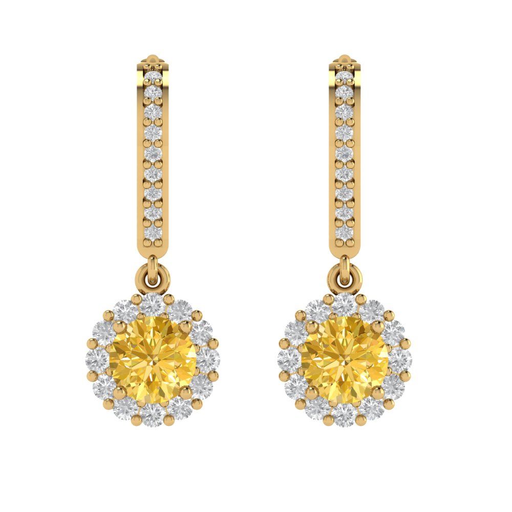 2.235 ctw Citrine Drop Dangle Earrings | 6mm Round Cut White Gold Lever Back | November Birthstone