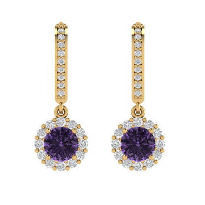 2.235 ctw Alexandrite Drop Dangle Earrings | 6mm Round Cut White Gold Lever Back | June Birthstone