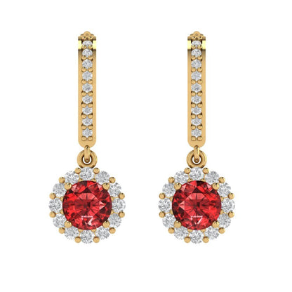 2.235 ctw Garnet Drop Dangle Earrings | 6mm Round Cut White Gold Lever Back | January Birthstone