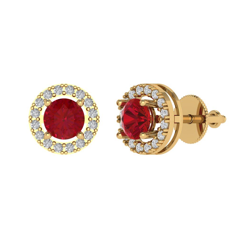 1.24 ctw Pink Tourmaline Studs Earrings | 5.0mm Round Cut White Gold Screw back | April Birthstone