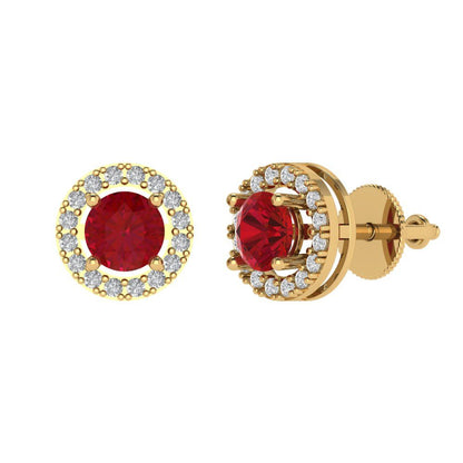 1.24 ctw Pink Tourmaline Studs Earrings | 5.0mm Round Cut White Gold Screw back | April Birthstone