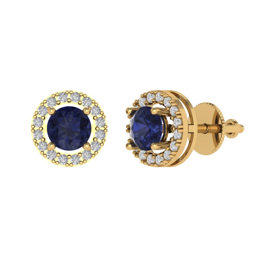 1.24 ctw Blue Sapphire Studs Earrings | 5.0mm Round Cut White Gold Screw back | September Birthstone