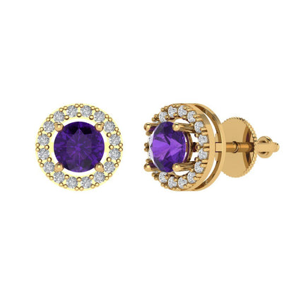 1.24cttw Amethyst Gold-Plated 925 Silver Screw Back Stud Earrings