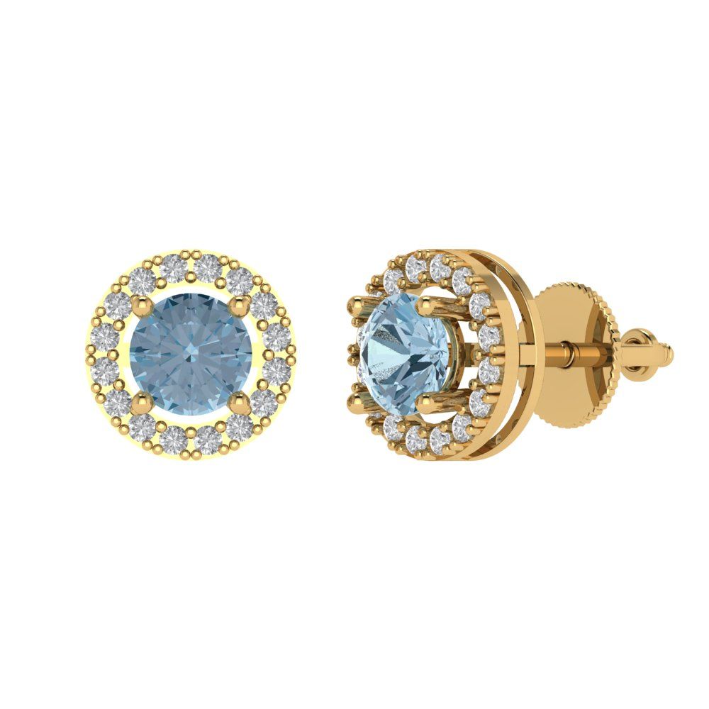 1.24 ctw Swiss Blue Topaz Studs Earrings | 5.0mm Round Cut White Gold Screw back | December Birthstone