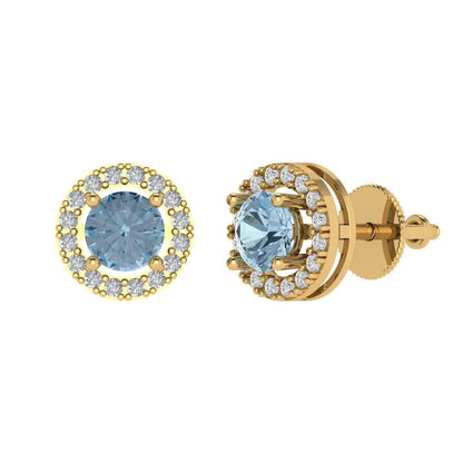 1.24 ctw Swiss Blue Topaz Studs Earrings | 5.0mm Round Cut White Gold Screw back | December Birthstone
