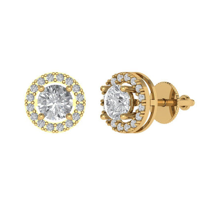 1.24 ctw White Sapphire Studs Earrings | 5.0mm Round Cut White Gold Screw back | April Birthstone