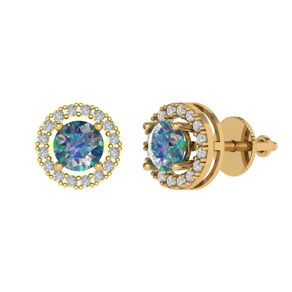 1.24 ctw Blue Moissanite Studs Earrings | 5.0mm Round Cut White Gold Screw back | April Birthstone