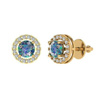 1.24 ctw Blue Moissanite Studs Earrings | 5.0mm Round Cut White Gold Screw back | April Birthstone