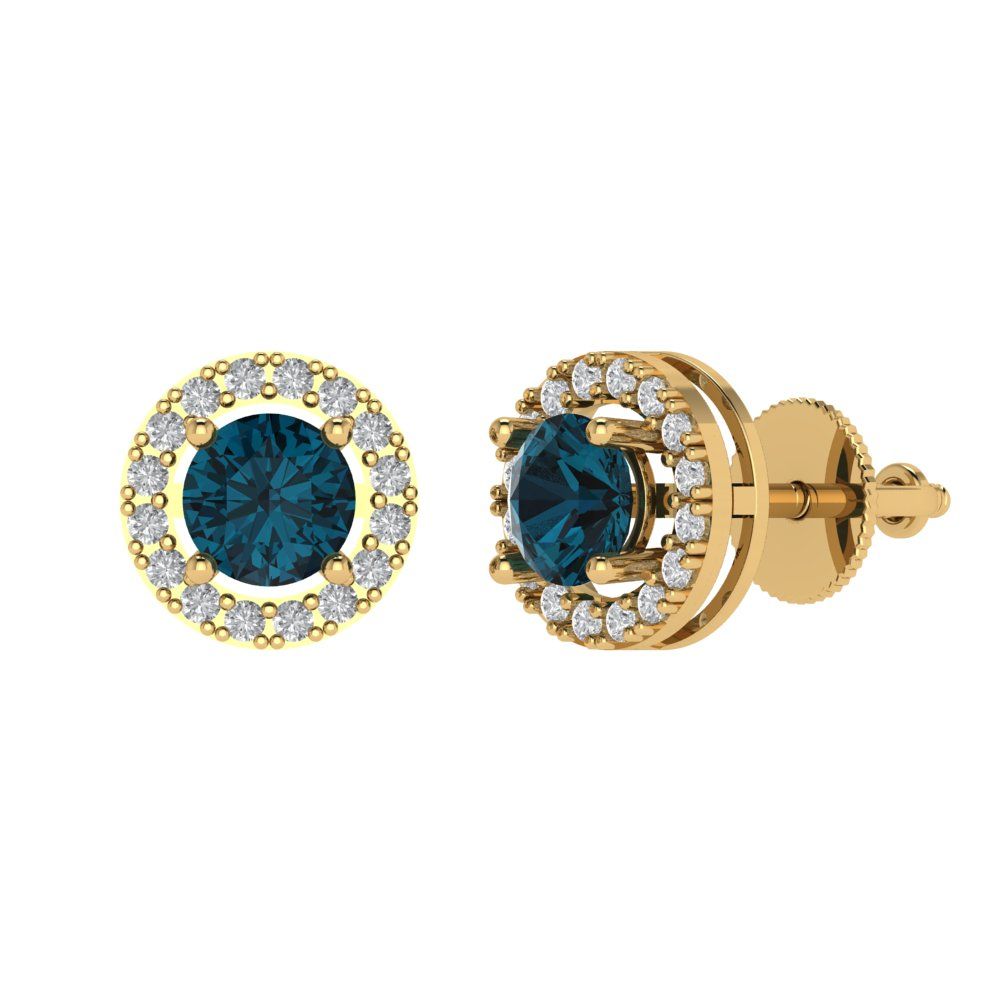 1.24 ctw London Blue Topaz Studs Earrings | 5.0mm Round Cut White Gold Screw back | December Birthstone