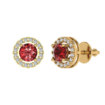 1.24 ctw Garnet Studs Earrings | 5.0mm Round Cut White Gold Screw back | January Birthstone