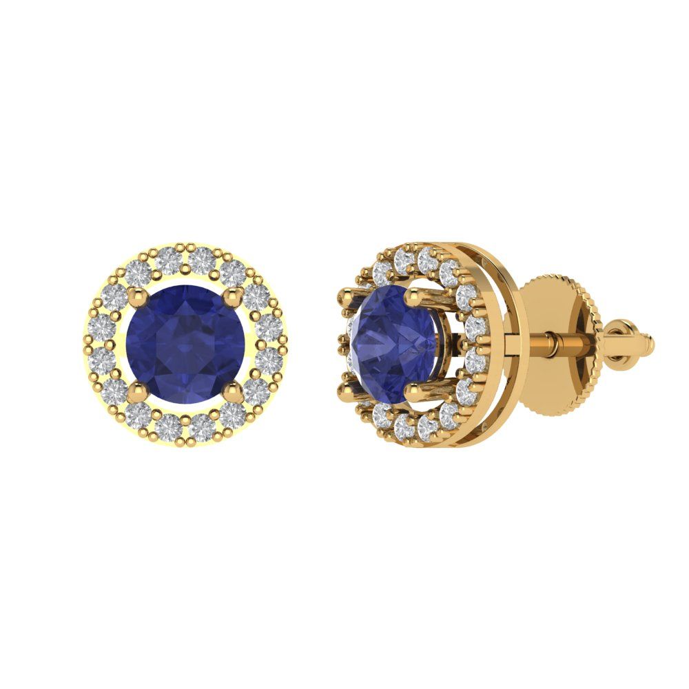 1.24 ctw Tanzanite Studs Earrings | 5.0mm Round Cut White Gold Screw back | December Birthstone