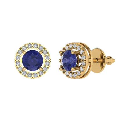 1.24 ctw Tanzanite Studs Earrings | 5.0mm Round Cut White Gold Screw back | December Birthstone