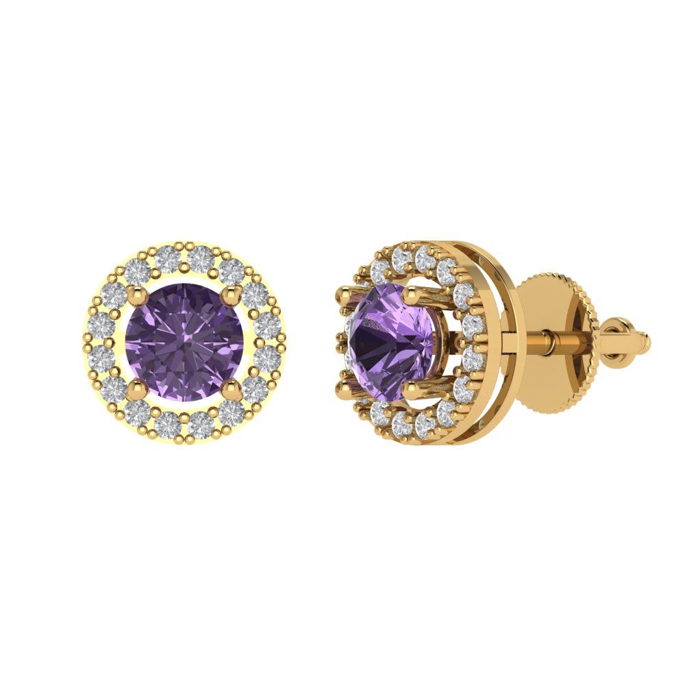 1.24 ctw Alexandrite Studs Earrings | 5.0mm Round Cut White Gold Screw back | June Birthstone