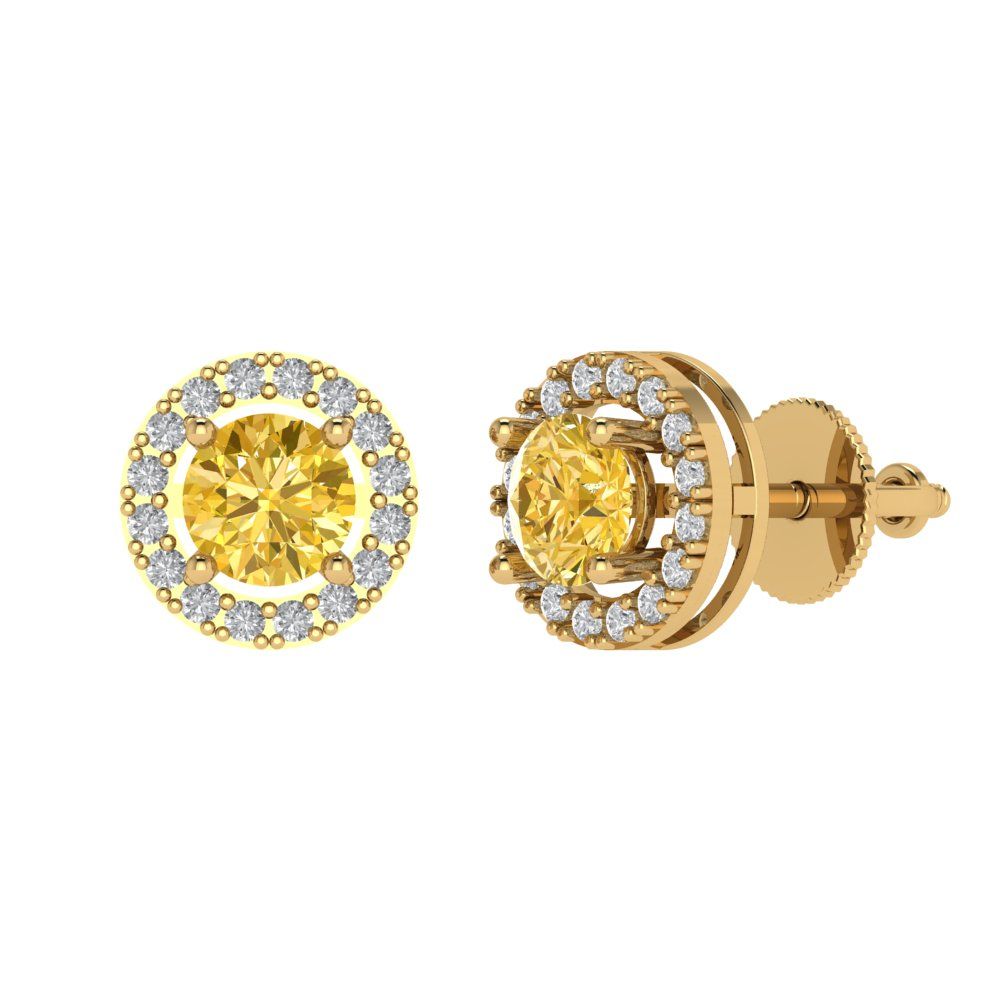 1.24 ctw Yellow Zirconia Studs Earrings | 5.0mm Round Cut White Gold Screw back | April Birthstone