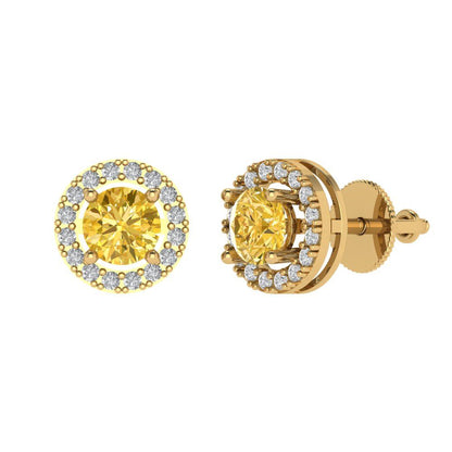 1.24 ctw Citrine Studs Earrings | 5.0mm Round Cut White Gold Screw back | November Birthstone
