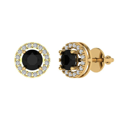 1.24 ctw Onyx Studs Earrings | 5.0mm Round Cut White Gold Screw back | July Birthstone