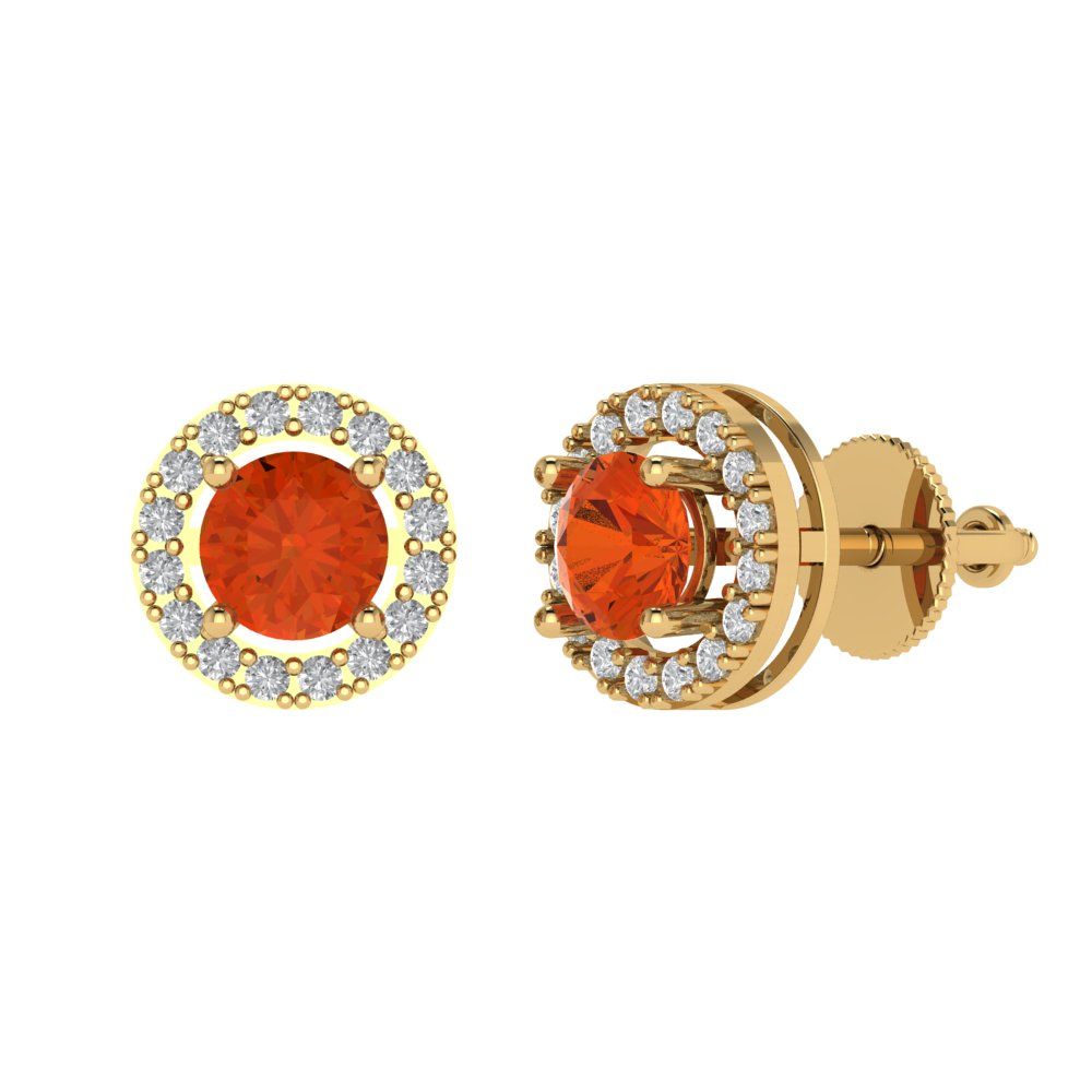 1.24 ctw Red Zirconia Studs Earrings | 5.0mm Round Cut White Gold Screw back | April Birthstone