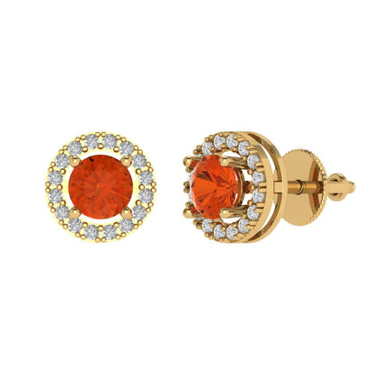 1.24 ctw Red Zirconia Studs Earrings | 5.0mm Round Cut White Gold Screw back | April Birthstone