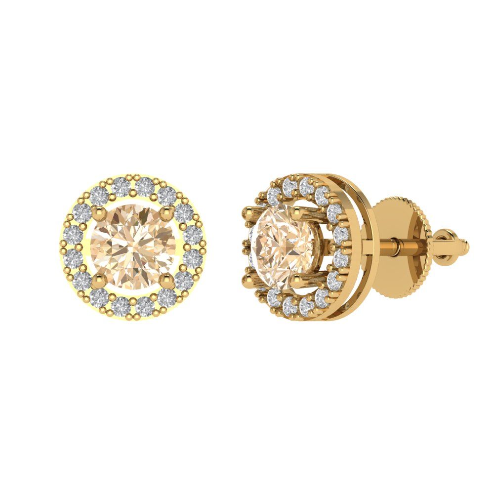 1.24 ctw Morganite Studs Earrings | 5.0mm Round Cut White Gold Screw back | February Birthstone