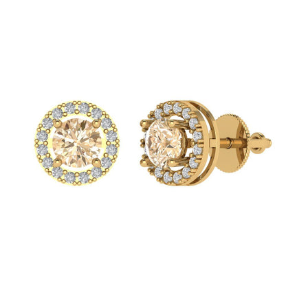 1.24 ctw Morganite Studs Earrings | 5.0mm Round Cut White Gold Screw back | February Birthstone
