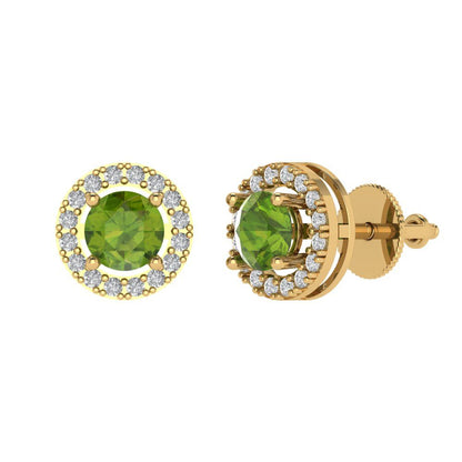 1.24 ctw Peridot Studs Earrings | 5.0mm Round Cut White Gold Screw back | August Birthstone