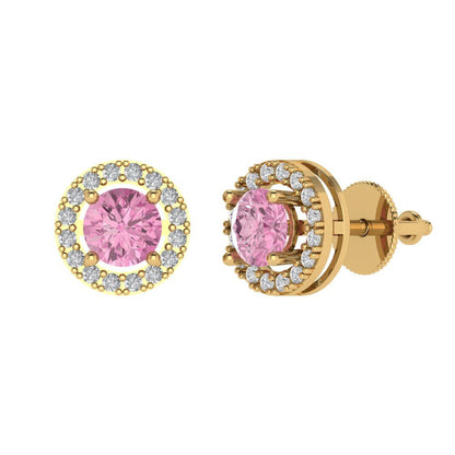 1.24 ctw Pink Zirconia Studs Earrings | 5.0mm Round Cut White Gold Screw back | April Birthstone