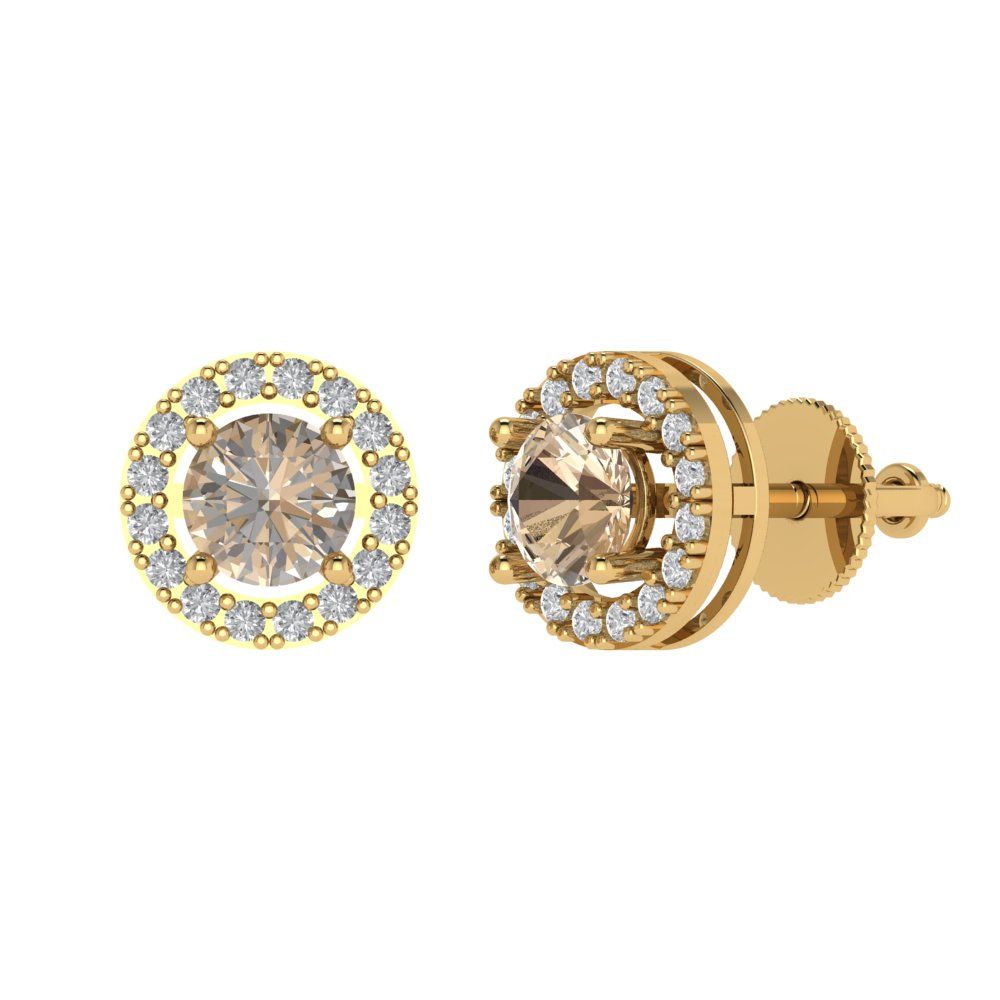 1.24 ctw Yellow Moissanite Studs Earrings | 5.0mm Round Cut White Gold Screw back | April Birthstone