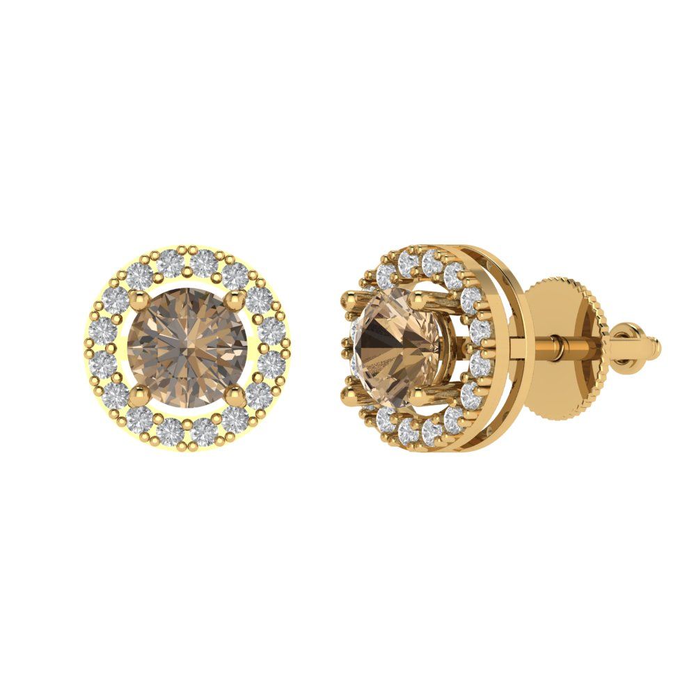 1.24 ctw Champagne Studs Earrings | 5.0mm Round Cut White Gold Screw back | April Birthstone