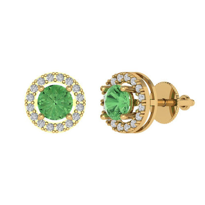 1.24 ctw Green Zirconia Studs Earrings | 5.0mm Round Cut White Gold Screw back | April Birthstone