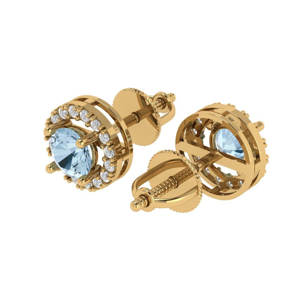 1.24 ctw Aquamarine Studs Earrings | 5.0mm Round Cut White Gold Screw back | March Birthstone