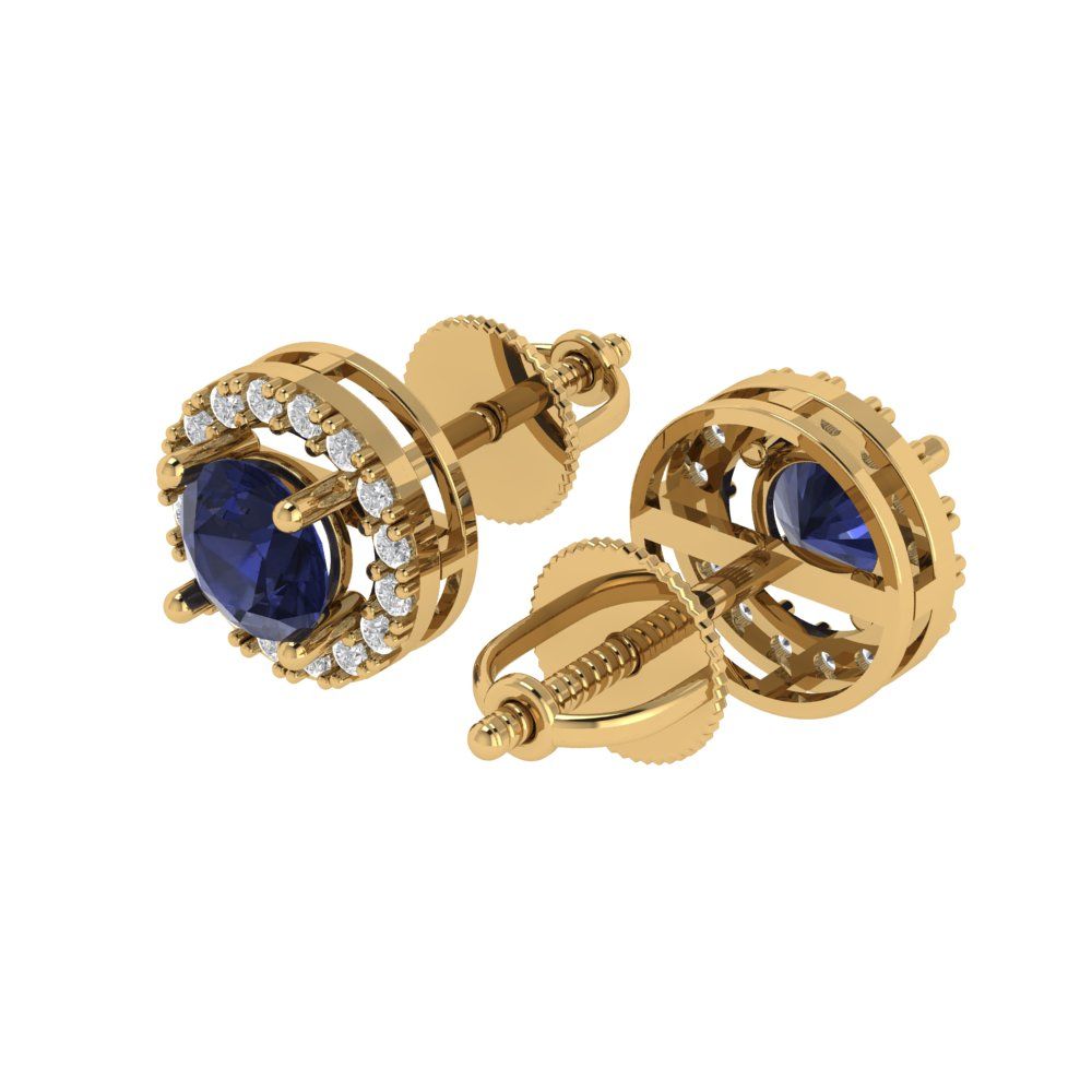 1.24 ctw Blue Sapphire Studs Earrings | 5.0mm Round Cut White Gold Screw back | September Birthstone