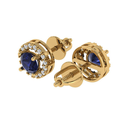 1.24 ctw Blue Sapphire Studs Earrings | 5.0mm Round Cut White Gold Screw back | September Birthstone