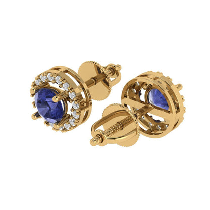1.24 ctw Tanzanite Studs Earrings | 5.0mm Round Cut White Gold Screw back | December Birthstone