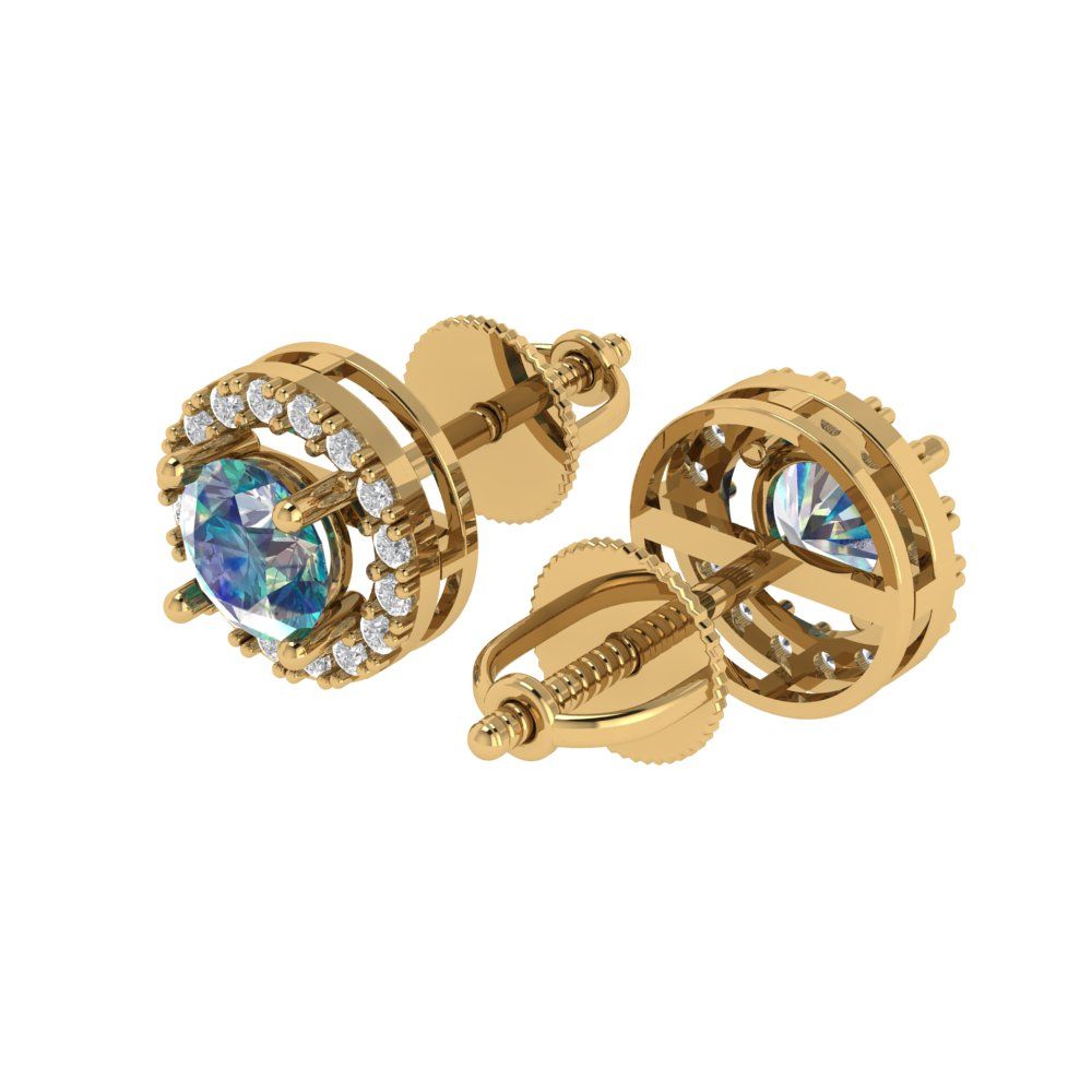1.24 ctw Blue Moissanite Studs Earrings | 5.0mm Round Cut White Gold Screw back | April Birthstone
