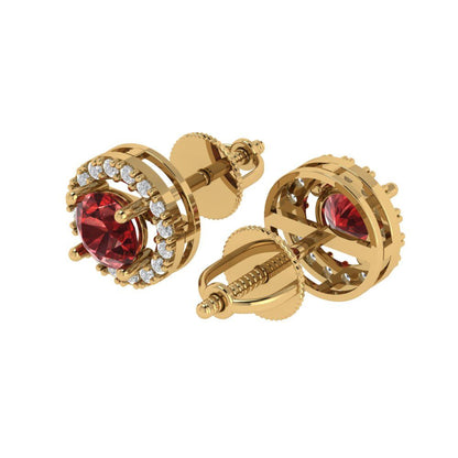 1.24 ctw Garnet Studs Earrings | 5.0mm Round Cut White Gold Screw back | January Birthstone