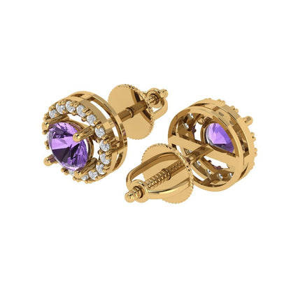 1.24 ctw Alexandrite Studs Earrings | 5.0mm Round Cut White Gold Screw back | June Birthstone